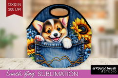 Denim Lunch Bag - Dog In Pocket Lunch Bug PNG Sublimation Product Image 1
