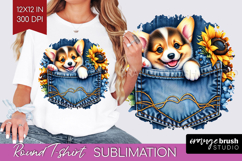 Denim Round Tshirt Background - Dog In Pocket PNG Product Image 1