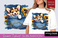 Denim Square Tshirt Background - Dog In Pocket PNG Product Image 1