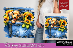 Denim Tote Bag - Dog In Pocket Tote Bag PNG Sublimation Product Image 1