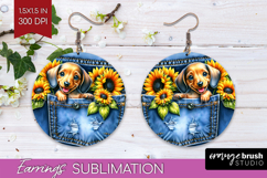 Denim Round Earrings - Dog In Pocket PNG Sublimation Product Image 1