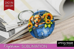 Denim Keychain PNG - Dog In Pocket Keychain Sublimation Product Image 1