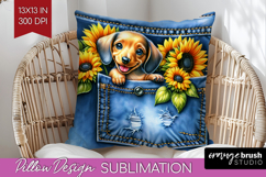 Denim Pillow Sublimation - Dog In Pocket Pillow Cover PNG Product Image 1