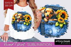 Denim Round Tshirt Background - Dog In Pocket PNG Product Image 1