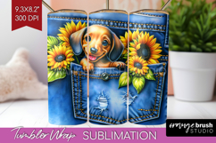 Denim Tumbler Wrap - Dog In Pocket Tumbler PNG Sublimation Product Image 1