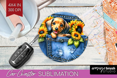 Denim Car Coaster - Dog In Pocket Coaster PNG Sublimation Product Image 1