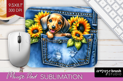 Denim Mouse Pad Sublimation - Dog In Pocket Mousepad PNG Product Image 1