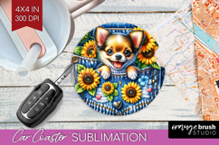 Denim Car Coaster - Dog In Pocket Coaster PNG Sublimation Product Image 1