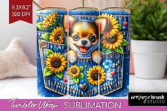 Denim Tumbler Wrap - Dog In Pocket Tumbler PNG Sublimation Product Image 1