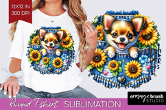 Denim Round Tshirt Background - Dog In Pocket PNG Product Image 1