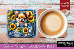 Denim Square Coaster - Dog In Pocket Coaster PNG Sublimation Product Image 1