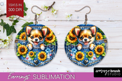 Denim Round Earrings - Dog In Pocket PNG Sublimation Product Image 1