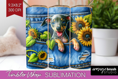 Denim Tumbler Wrap - Dog In Pocket Tumbler PNG Sublimation Product Image 1