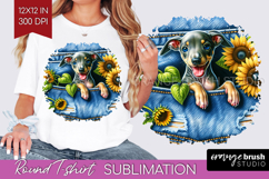 Denim Round Tshirt Background - Dog In Pocket PNG Product Image 1