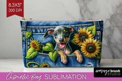 Denim Cosmetic Bag - Dog In Pocket Makeup Bag PNG Product Image 1