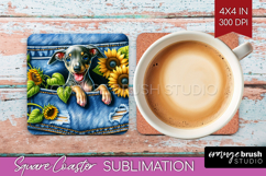 Denim Square Coaster - Dog In Pocket Coaster PNG Sublimation Product Image 1