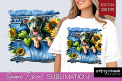 Denim Square Tshirt Background - Dog In Pocket PNG Product Image 1