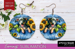 Denim Round Earrings - Dog In Pocket PNG Sublimation Product Image 1