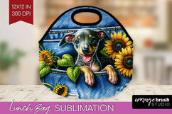 Denim Lunch Bag - Dog In Pocket Lunch Bug PNG Sublimation Product Image 1