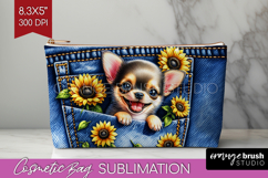 Denim Cosmetic Bag - Dog In Pocket Makeup Bag PNG Product Image 1