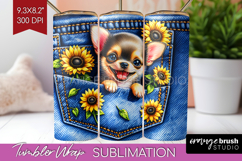 Denim Tumbler Wrap - Dog In Pocket Tumbler PNG Sublimation Product Image 1