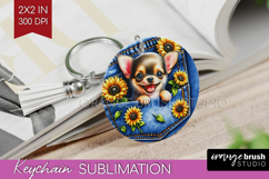 Denim Keychain PNG - Dog In Pocket Keychain Sublimation Product Image 1
