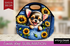 Denim Lunch Bag - Dog In Pocket Lunch Bug PNG Sublimation Product Image 1