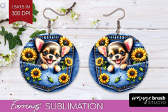 Denim Round Earrings - Dog In Pocket PNG Sublimation Product Image 1