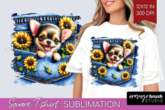 Denim Square Tshirt Background - Dog In Pocket PNG Product Image 1