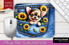 Denim Mouse Pad Sublimation - Dog In Pocket Mousepad PNG Product Image 1