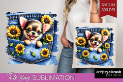 Denim Tote Bag - Dog In Pocket Tote Bag PNG Sublimation Product Image 1