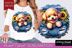 Denim Round Tshirt Background - Dog In Pocket PNG Product Image 1