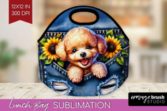 Denim Lunch Bag - Dog In Pocket Lunch Bug PNG Sublimation Product Image 1