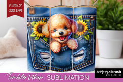 Denim Tumbler Wrap - Dog In Pocket Tumbler PNG Sublimation Product Image 1