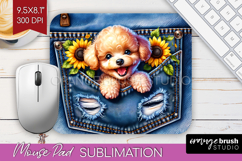 Denim Mouse Pad Sublimation - Dog In Pocket Mousepad PNG Product Image 1