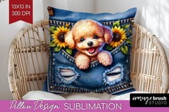 Denim Pillow Sublimation - Dog In Pocket Pillow Cover PNG Product Image 1