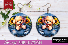 Denim Round Earrings - Dog In Pocket PNG Sublimation Product Image 1