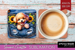 Denim Square Coaster - Dog In Pocket Coaster PNG Sublimation Product Image 1