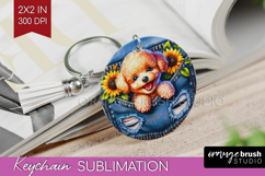 Denim Keychain PNG - Dog In Pocket Keychain Sublimation Product Image 1