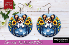Denim Round Earrings - Dog In Pocket PNG Sublimation Product Image 1