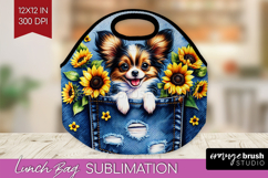 Denim Lunch Bag - Dog In Pocket Lunch Bug PNG Sublimation Product Image 1