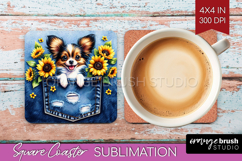 Denim Square Coaster - Dog In Pocket Coaster PNG Sublimation Product Image 1