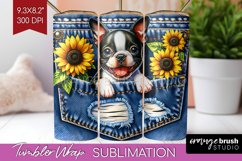 Denim Tumbler Wrap - Dog In Pocket Tumbler PNG Sublimation Product Image 1
