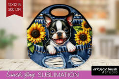 Denim Lunch Bag - Dog In Pocket Lunch Bug PNG Sublimation Product Image 1