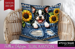 Denim Pillow Sublimation - Dog In Pocket Pillow Cover PNG Product Image 1