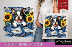 Denim Tote Bag - Dog In Pocket Tote Bag PNG Sublimation Product Image 1