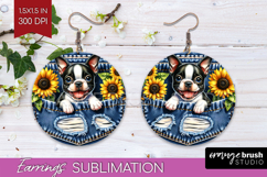 Denim Round Earrings - Dog In Pocket PNG Sublimation Product Image 1