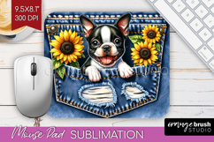 Denim Mouse Pad Sublimation - Dog In Pocket Mousepad PNG Product Image 1