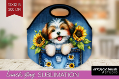 Denim Lunch Bag - Dog In Pocket Lunch Bug PNG Sublimation Product Image 1