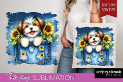 Denim Tote Bag - Dog In Pocket Tote Bag PNG Sublimation Product Image 1
